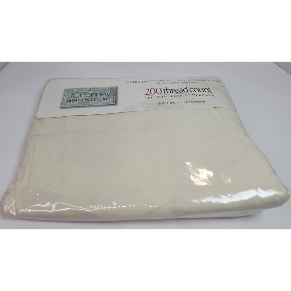 Vintage JCPenney Home Collection Twin XL Fitted Sheet Ivory 200TC NOS USA